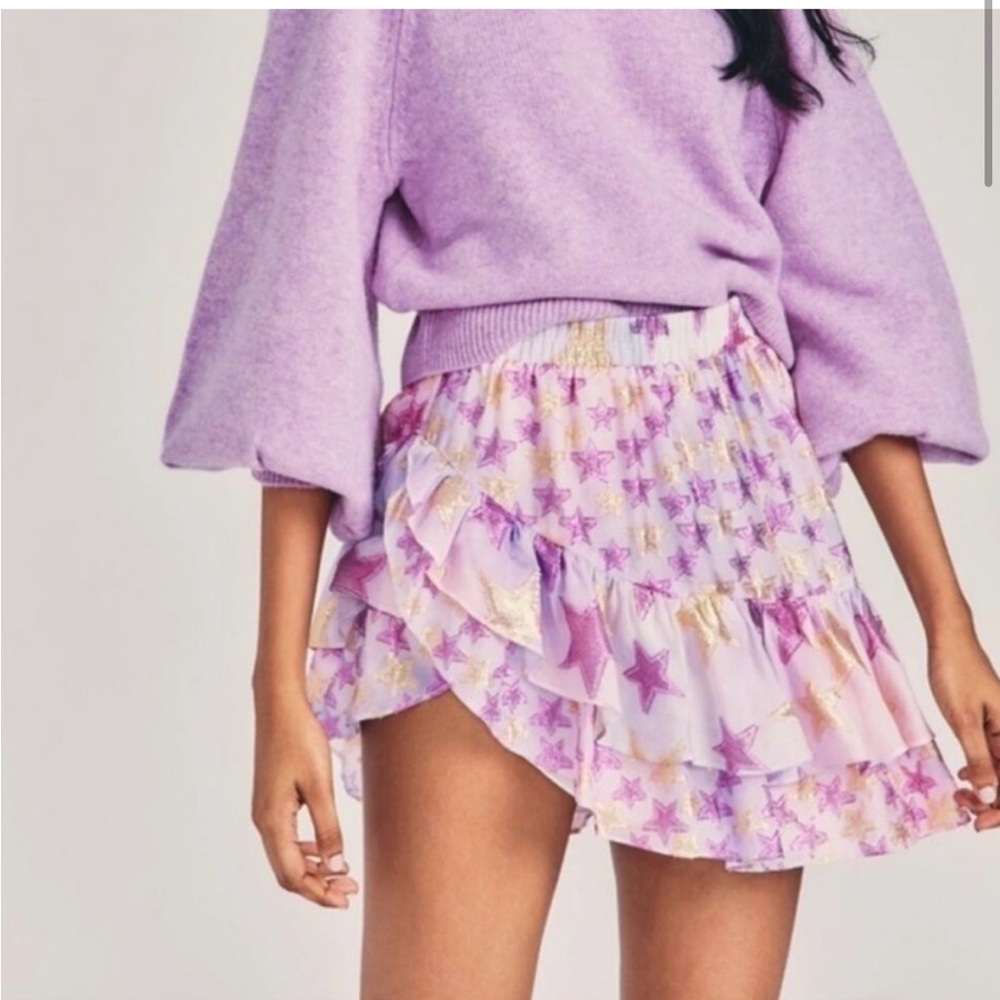 Love Shack Fancy Seniya Skirt Sweet Ocean Blue & Purple stars